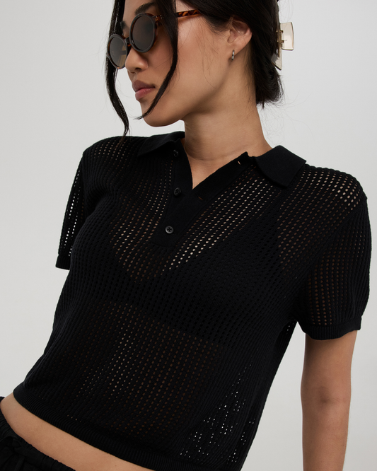 Short Sleeve Knitted Mesh Polo - US 8945