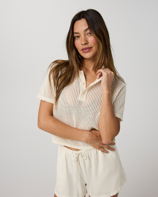 Short Sleeve Knitted Mesh Polo - US 2689