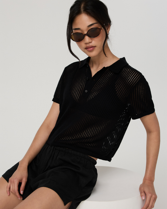 Short Sleeve Knitted Mesh Polo - US 8945